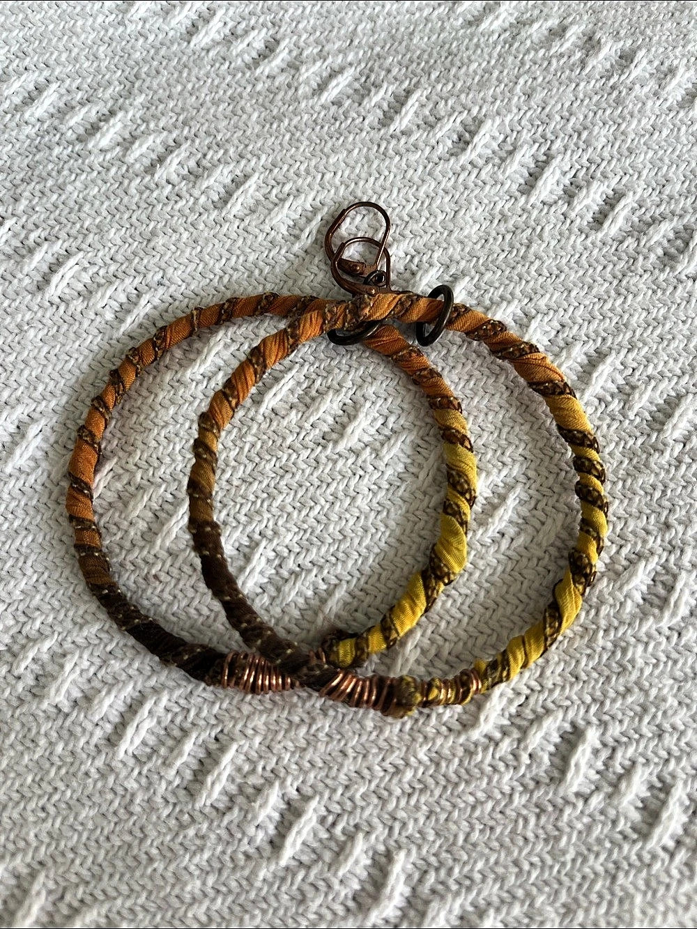 Wrapped Fabric Earrings with Copper Accent